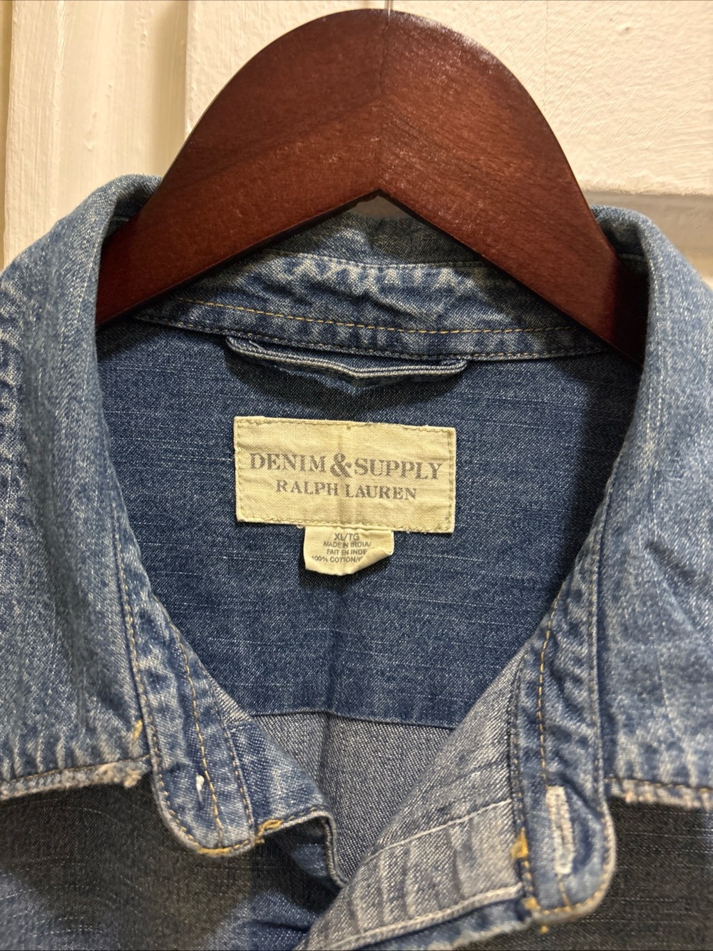 Men’s vintage Denim & Supply Ralph Lauren denim faded button up collar shirt XL - Picture 6 of 9